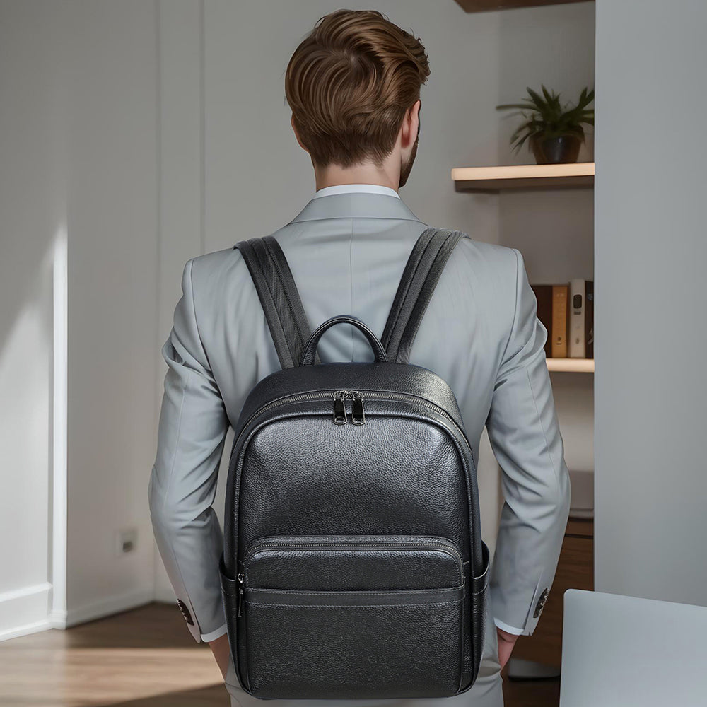 High-End Genuine Cowhide Leather Backpack for Men - Business Travel Laptop Bag