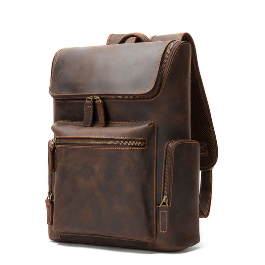 Vintage 15 Inch Laptop Bag Large Capacity Crazy Horse Leather Backpack Business Travel Hiking Daypacks