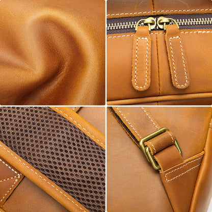 Vintage Men's Crazy Horse Leather Backpack 15.6 Inch Laptop Bag Travel Multifunctional Daypack