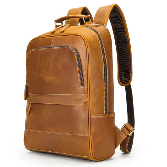 Vintage Men's Crazy Horse Leather Backpack 15.6 Inch Laptop Bag Travel Multifunctional Daypack
