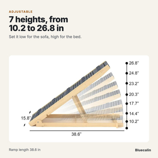 Dog ramp with 7 adjustable heights from 10.2 to 26.8 inches, 38.6 inch length