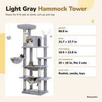 Light Gray Hammock Tower dimensions: 68.9 in tall, base 21.7 x 17.7 in