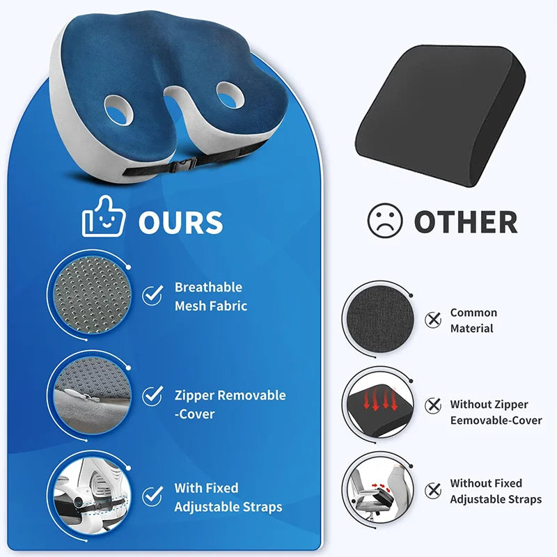 Seat Cushion for Office Chair – Memory Foam Sit Bone Cushion with Cooling Mesh