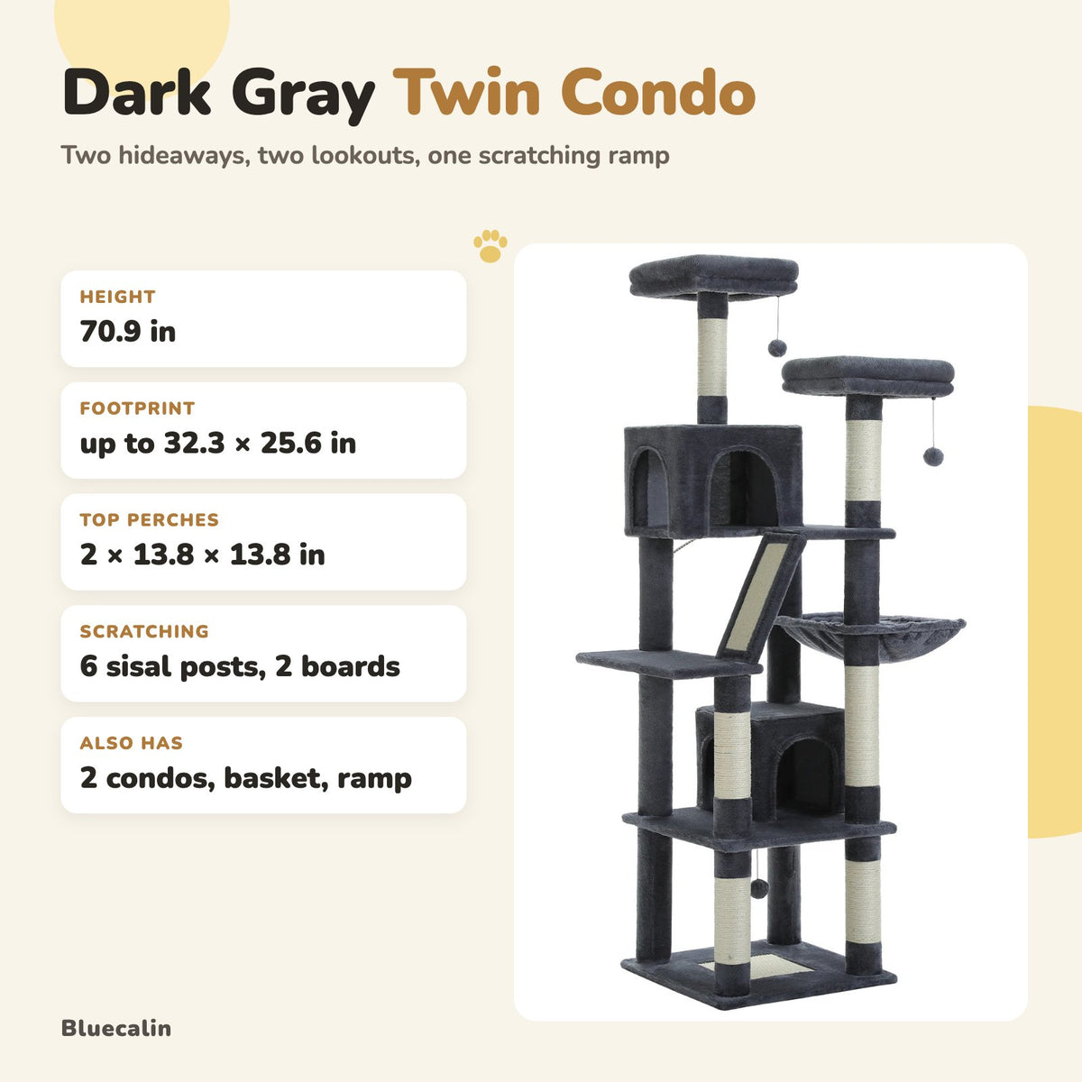 Dark Gray Twin Condo Tower dimensions: 70.9 in tall