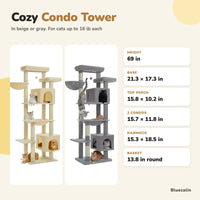 Cozy Condo Tower in beige and gray, 69 in tall
