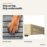 Anti-slip carpet surface and anti-skid pads under the dog ramp base