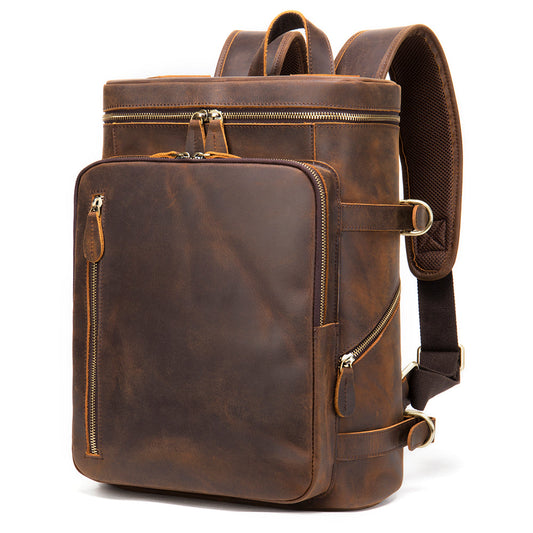 Vintage Crazy Horse Leather Backpack Large Capacity Laptop Travel Daypack Retro Style
