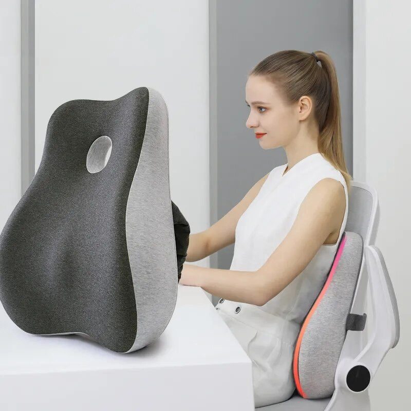 Lumbar Support Pillow & Seat Cushion Set – Memory Foam for Office Chair