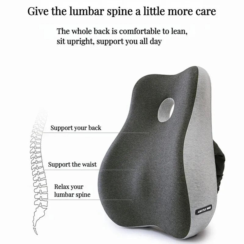 Lumbar Support Pillow & Seat Cushion Set – Memory Foam for Office Chair