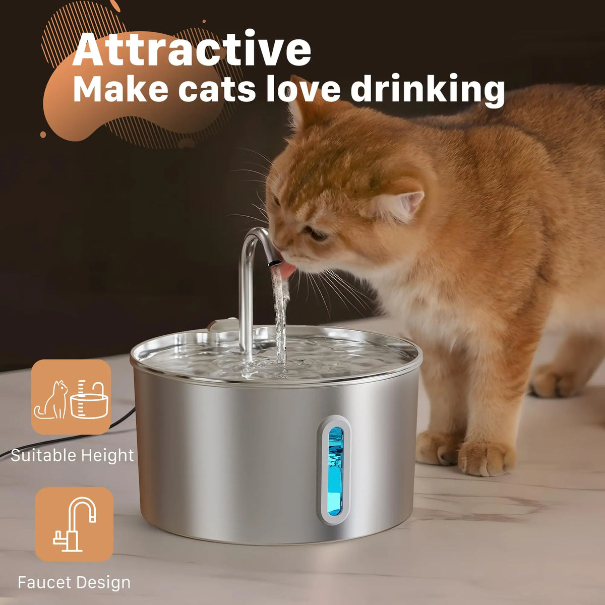 Cat drinking from the stainless steel water fountain
