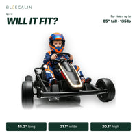 Apex kart size: 45.3 in long, 31.1 in wide, 20.1 in high