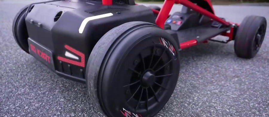 Wide rear drift tire on the Apex kart