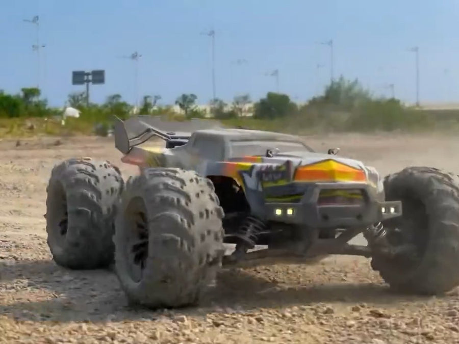 BlueBolt brushless RC car kicking up dust