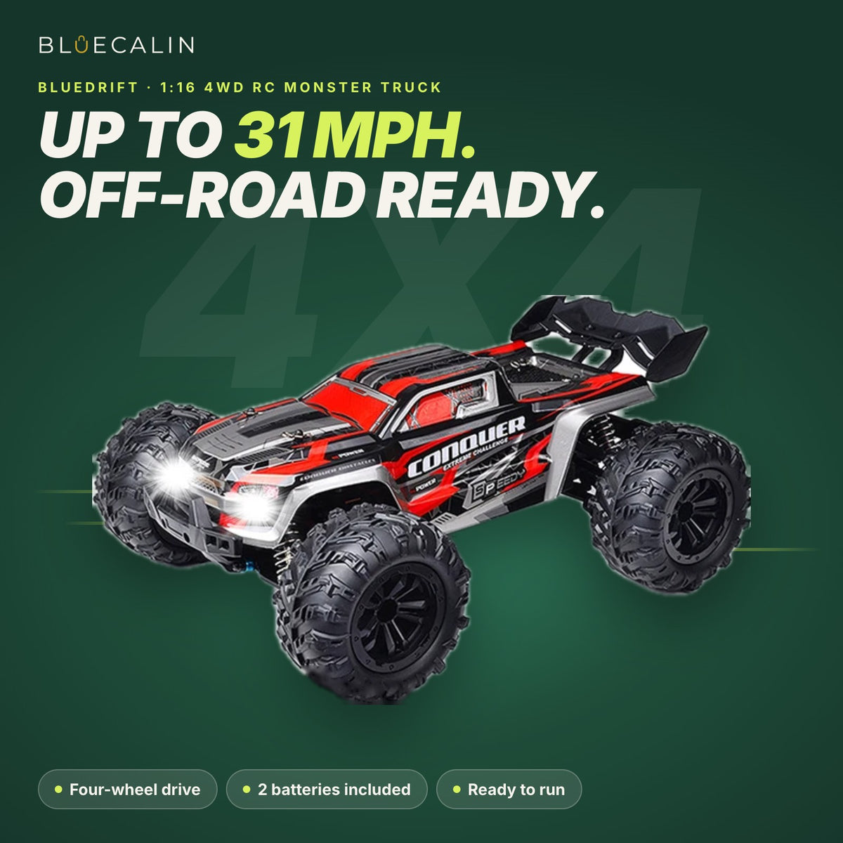 BlueDrift 4x4 RC car, up to 31 mph, off-road ready