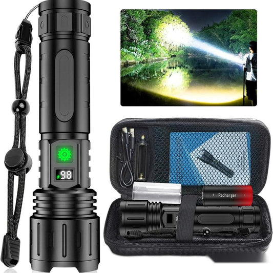 Tactical Flashlight – Rechargeable Super Bright LED with Zoom & Power Bank