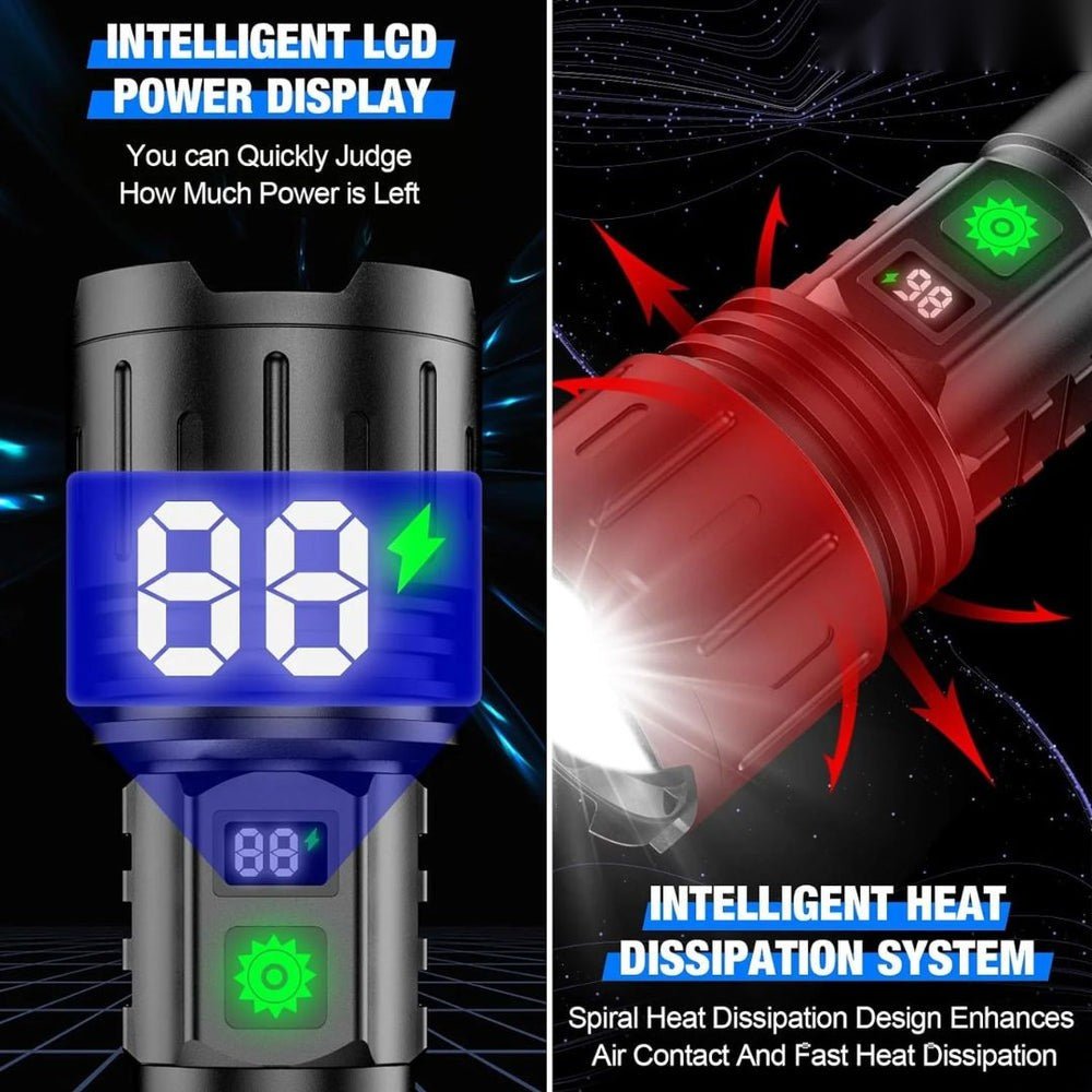 Tactical Flashlight – Rechargeable Super Bright LED with Zoom & Power Bank