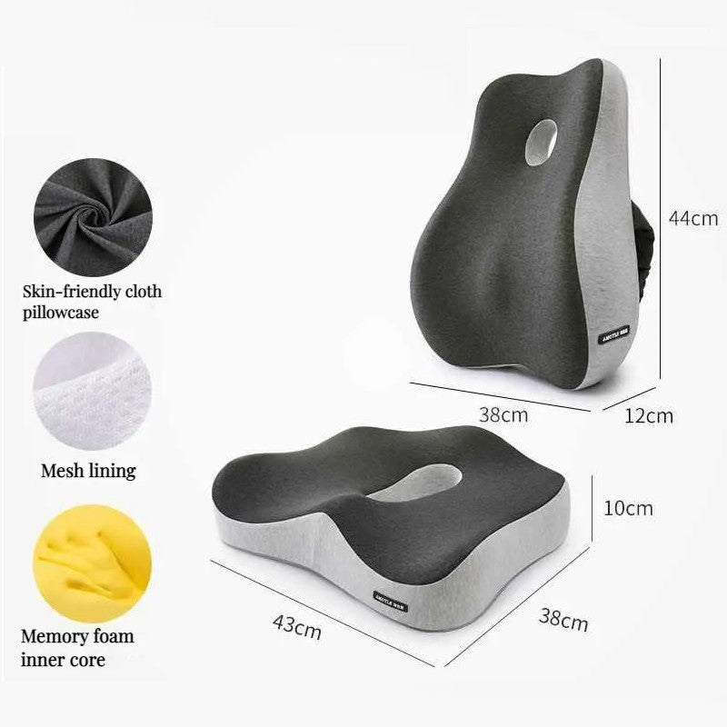 Lumbar Support Pillow & Seat Cushion Set – Memory Foam for Office Chair