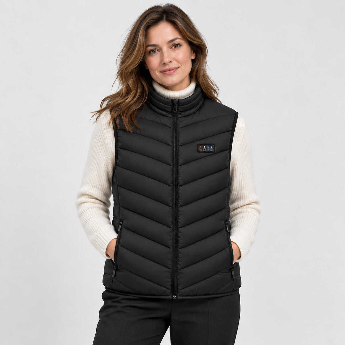 Woman wearing the unisex heated vest