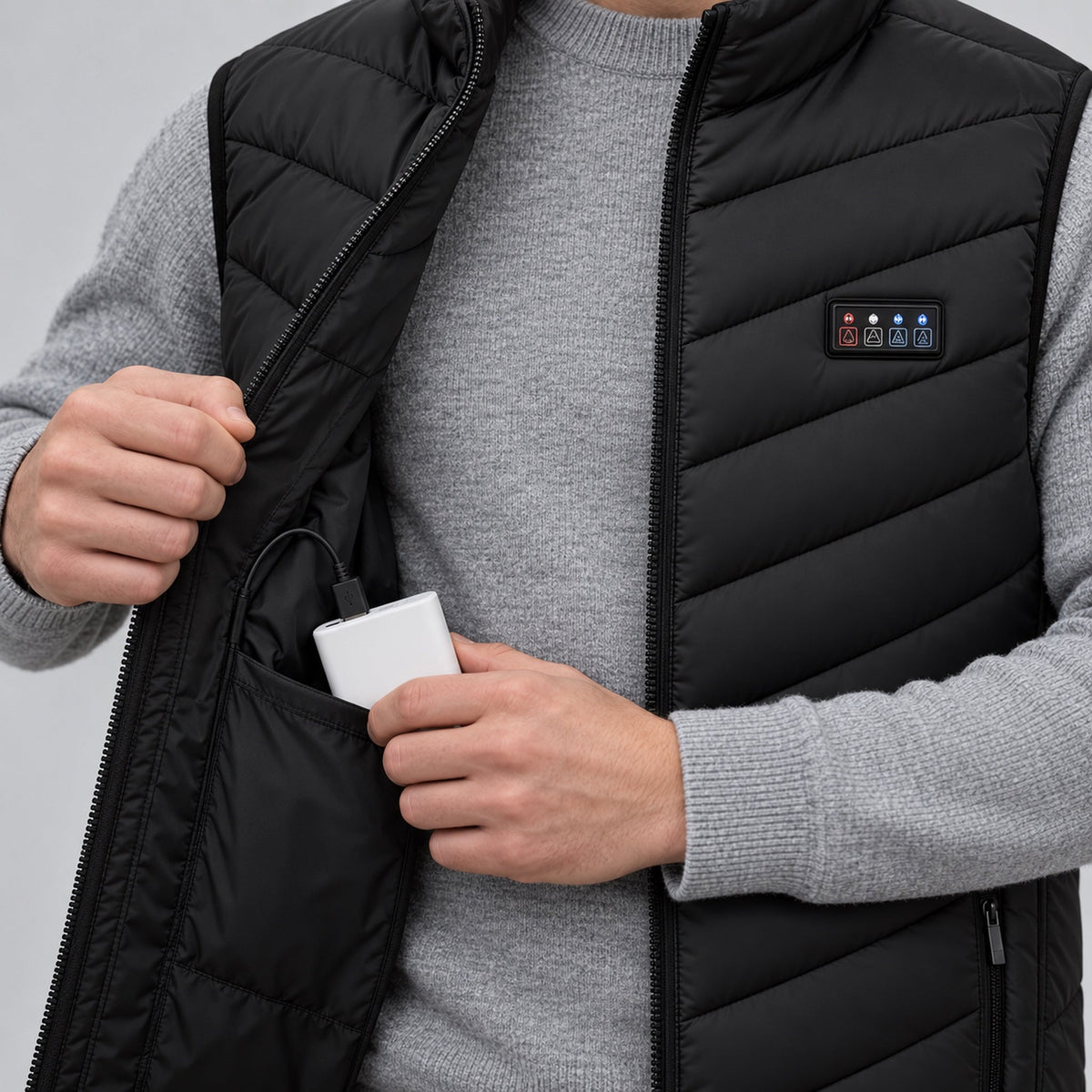 USB power bank going into the inside pocket