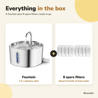 Water fountain with 8 spare filters in the box