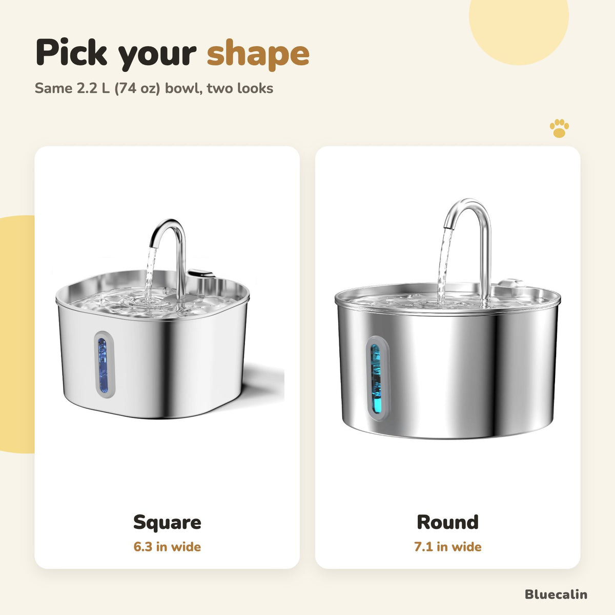 Square and round fountain shapes, 2.2 L each